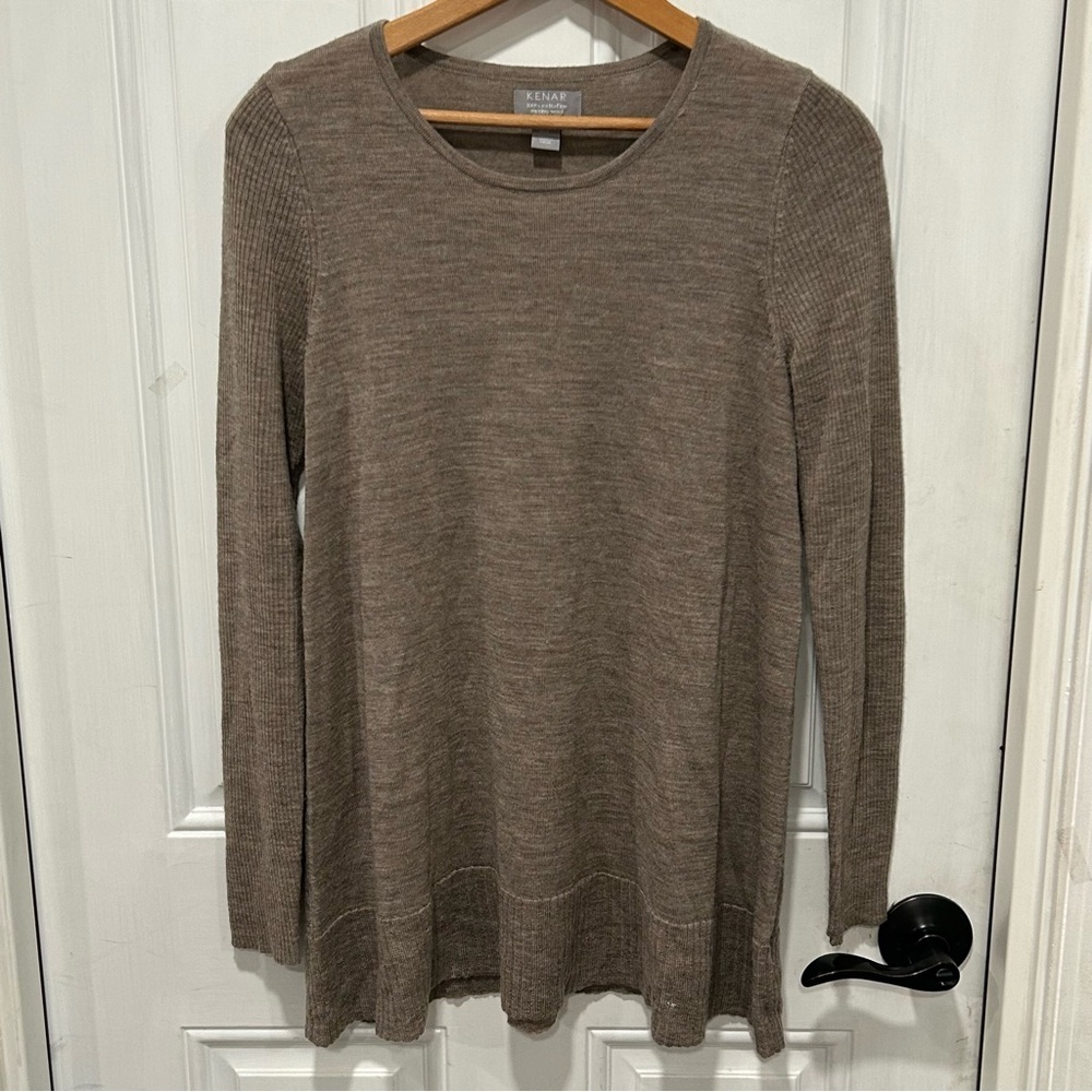 Kenar Womens 100% Extra Fine Merino Wool Sweater, Size Small, Beige